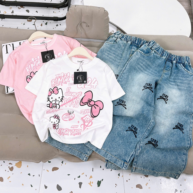 Bộ jean dài bé gái Kitty Q24