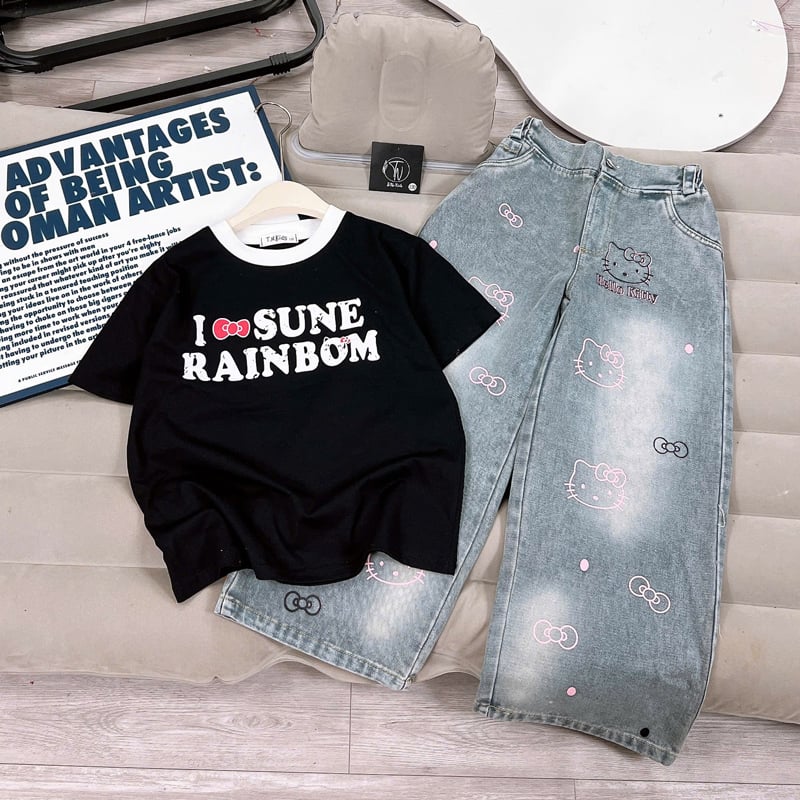 bộ jean dài bé gái rainbom
