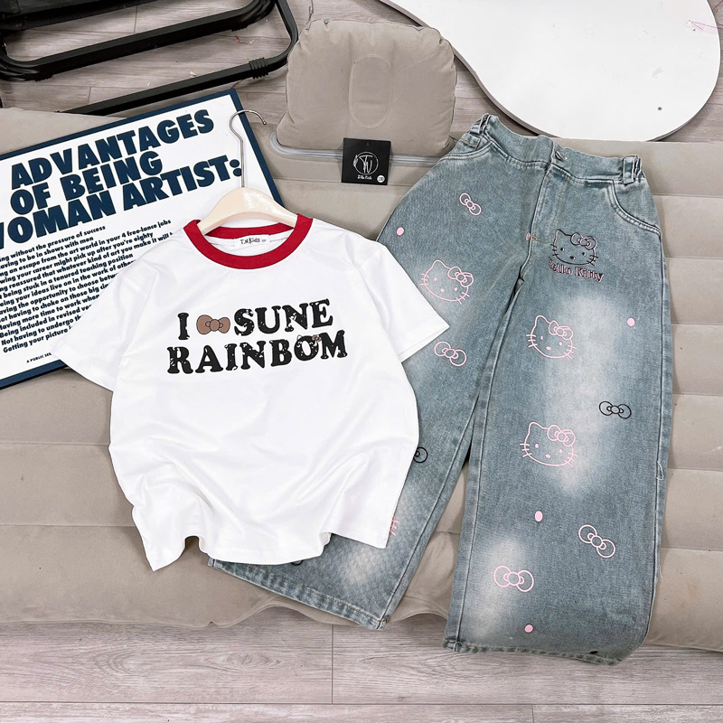 bộ jean dài bé gái rainbom