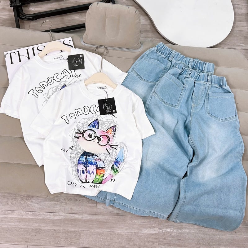 Bộ jean dài bé gái Tenocat