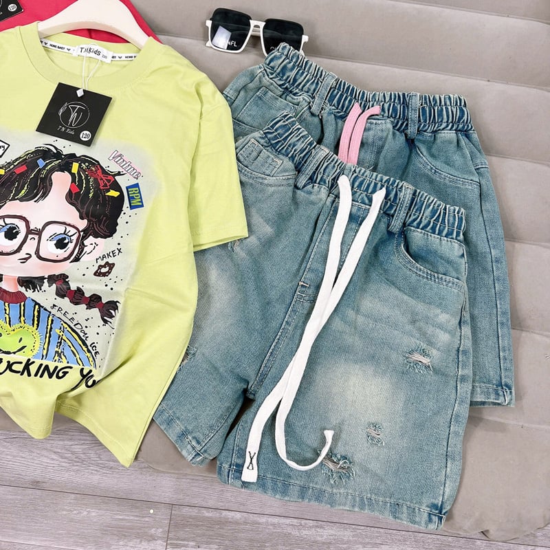 bộ jean ngố bé gái cô gái kẹp nhiều màu