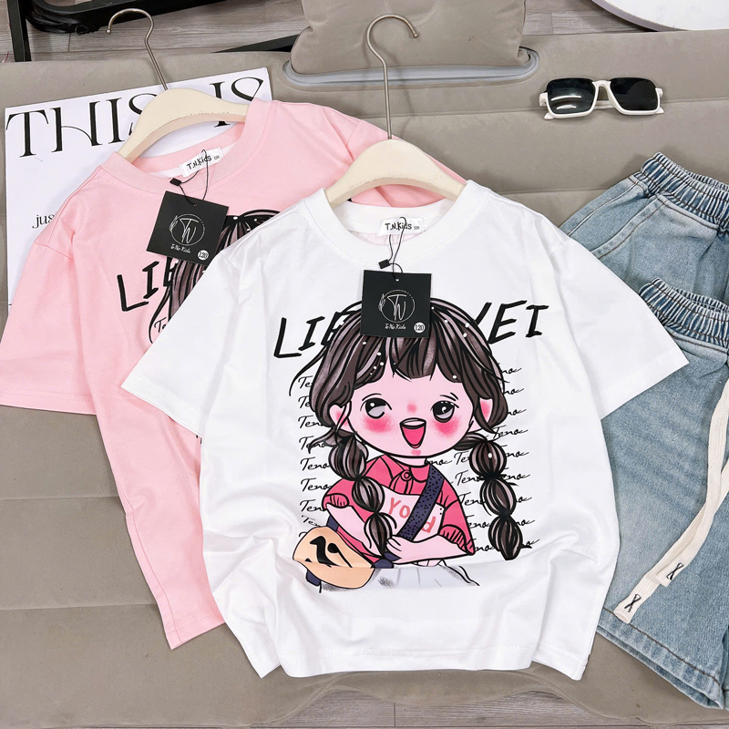 Bộ short jean bé gái cô gái thắt bím