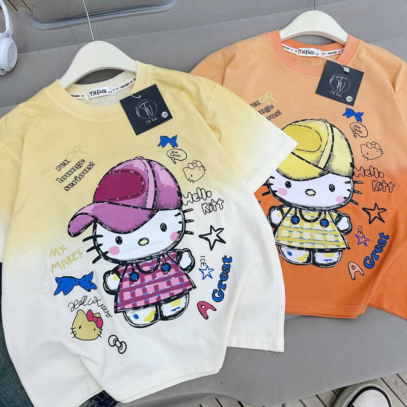 Bộ short jean bé gái Hello Kitty nón hiphop