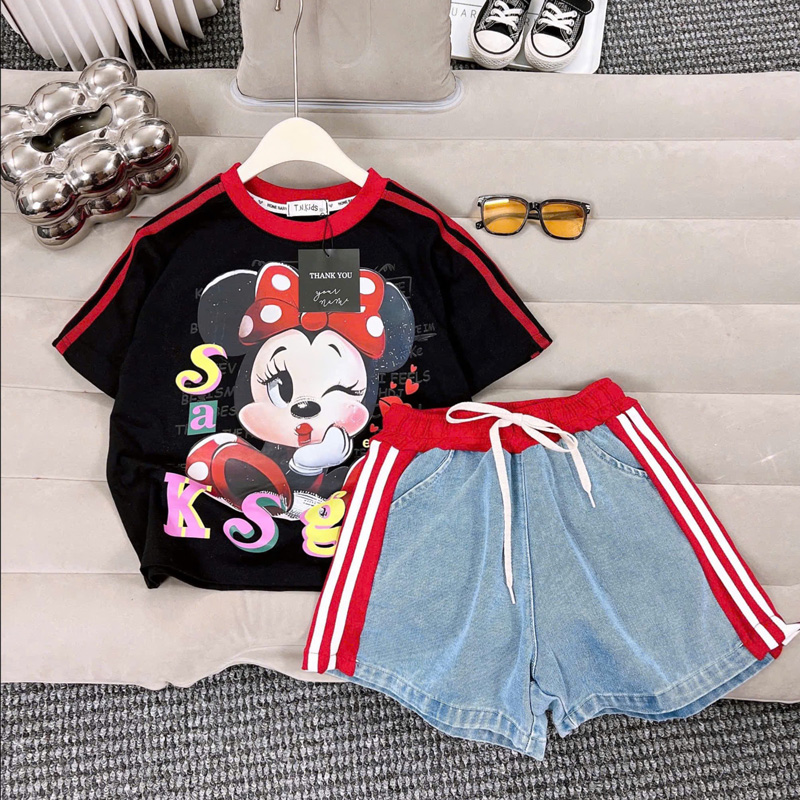 bộ short jean bé gai micky ksga