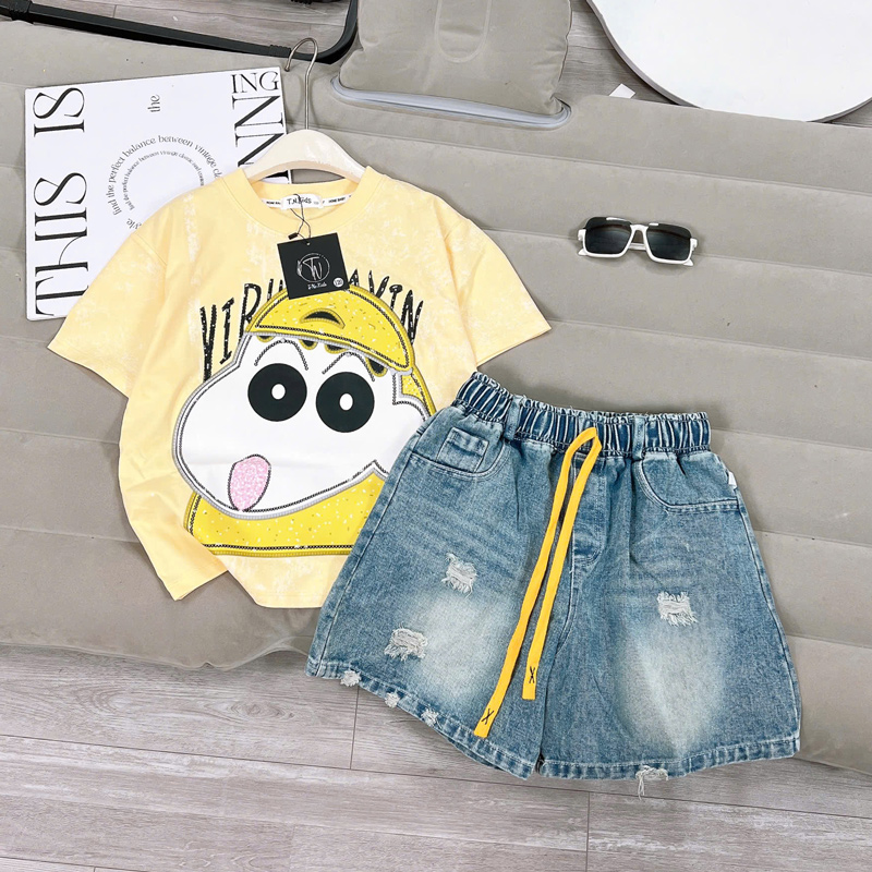 Bộ short jean bé gái loang Shin