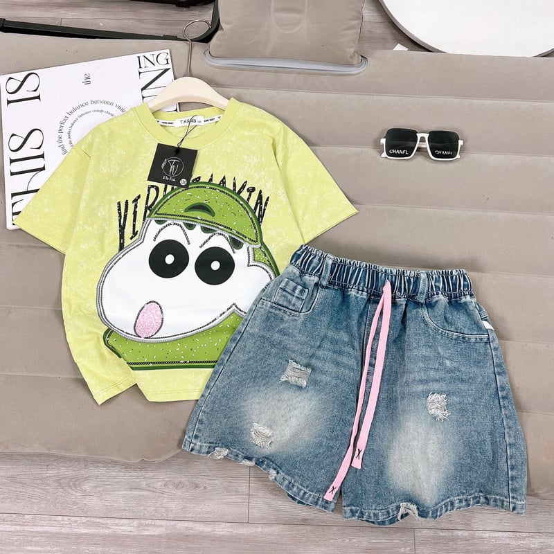 Bộ short jean bé gái loang Shin