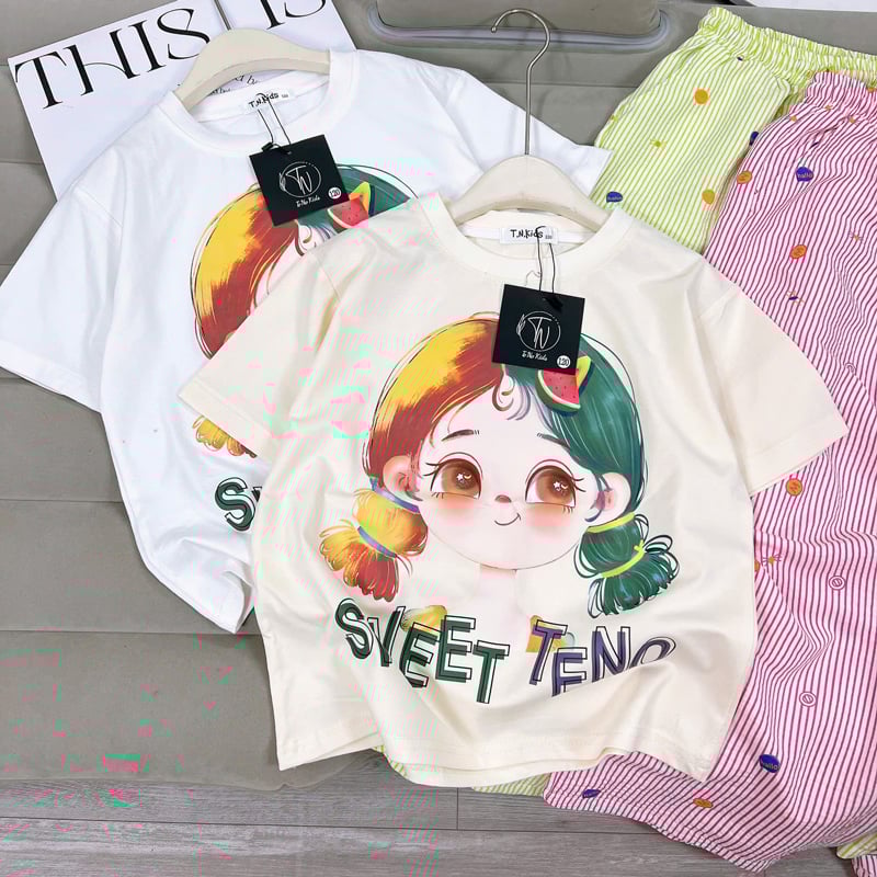 bộ thun bé gái quần dài sweet teno