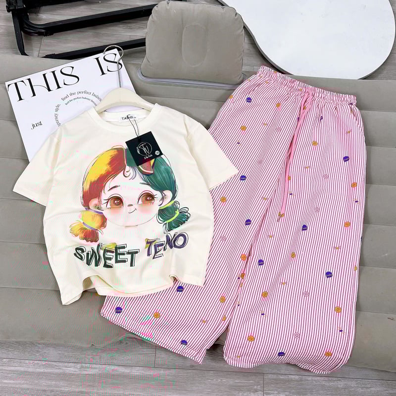 bộ thun bé gái quần dài sweet teno