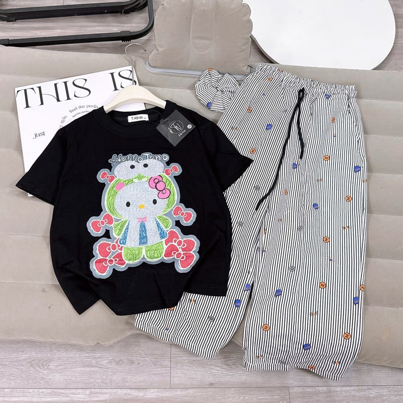bộ thun dài bé gái hello teno