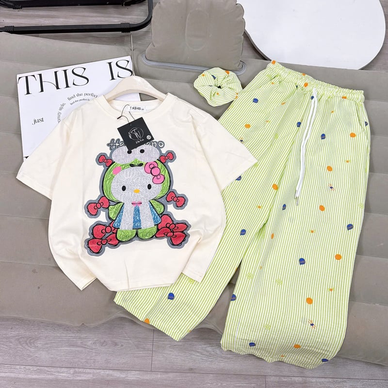 bộ thun dài bé gái hello teno