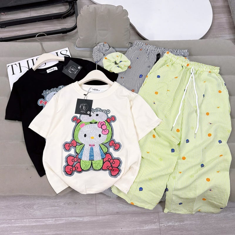 bộ thun dài bé gái hello teno