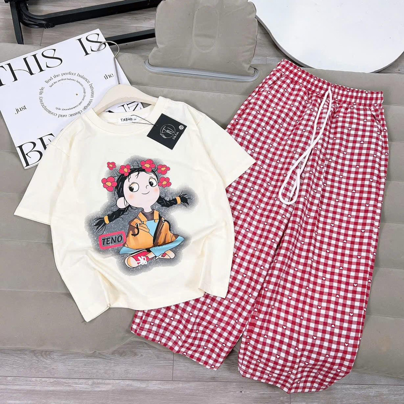 Bộ thun dài bé gái cô gái 6 hoa