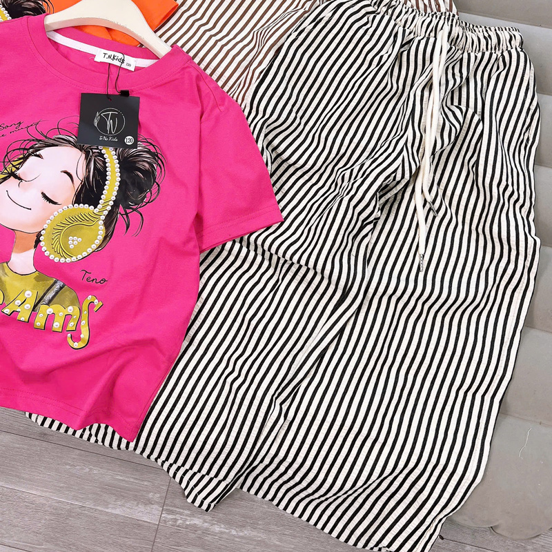 Bộ thun sọc dài bé gái cô gái Dream