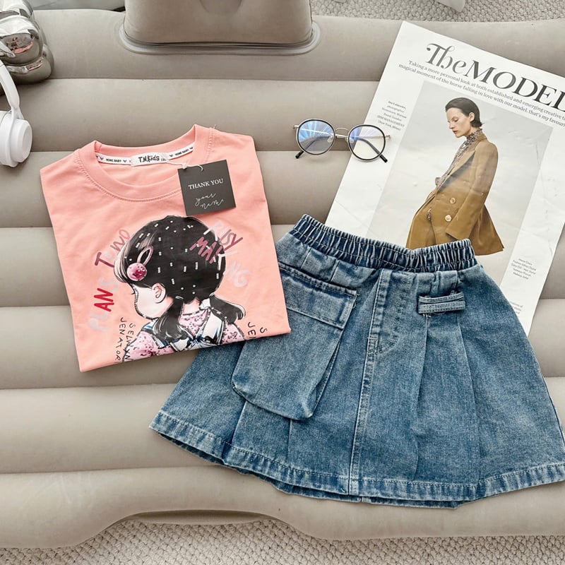 bộ váy jean bé gái cô gái Champagne