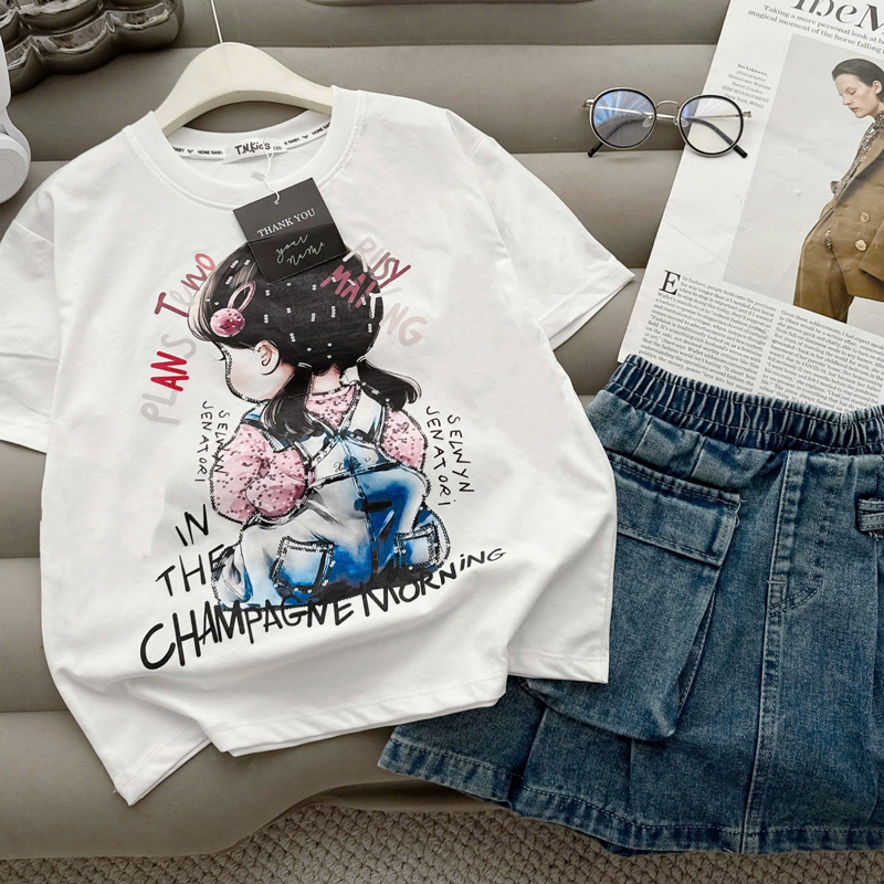 bộ váy jean bé gái cô gái Champagne