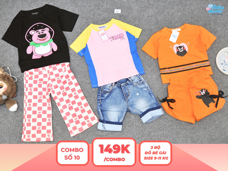 Combo 3 set đồ bé gái size 2 từ 9 đến 11kg