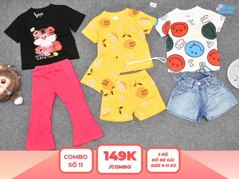 Combo 3 set đồ bé gái size 2 từ 9 đến 11kg