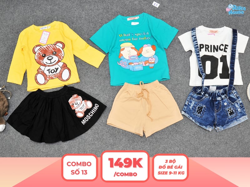 Combo 3 set đồ bé gái size 2 từ 9 đến 11kg