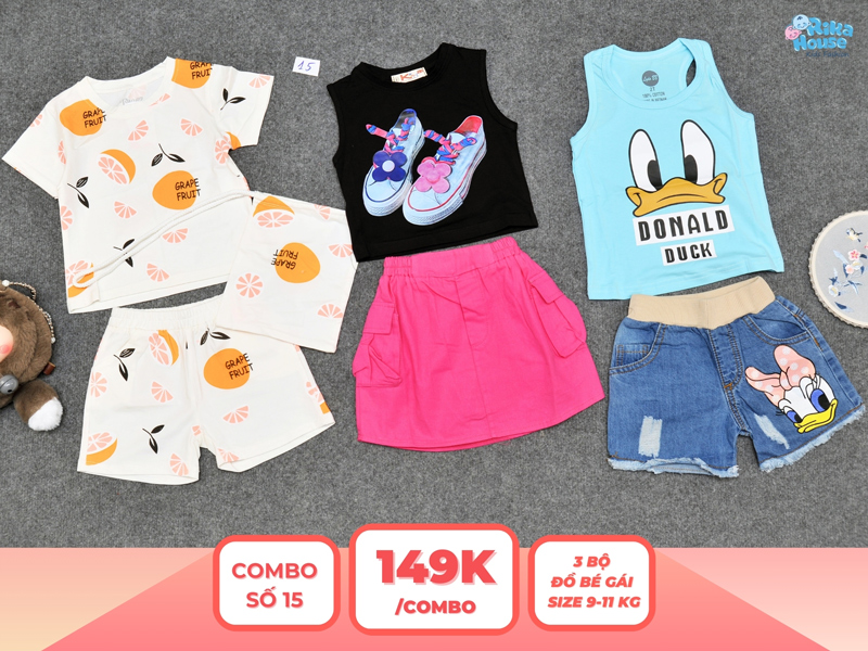 Combo 3 set đồ bé gái size 2 từ 9 đến 11kg