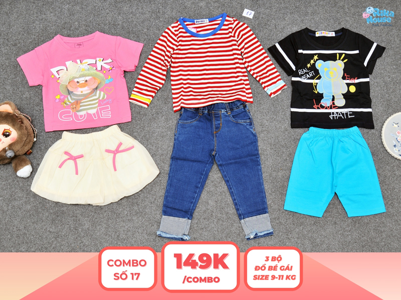 Combo 3 set đồ bé gái size 2 từ 9 đến 11kg