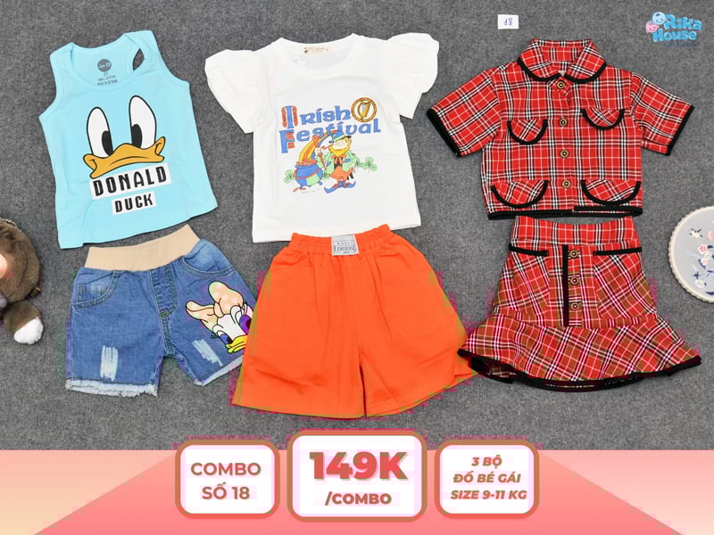Combo 3 set đồ bé gái size 2 từ 9 đến 11kg