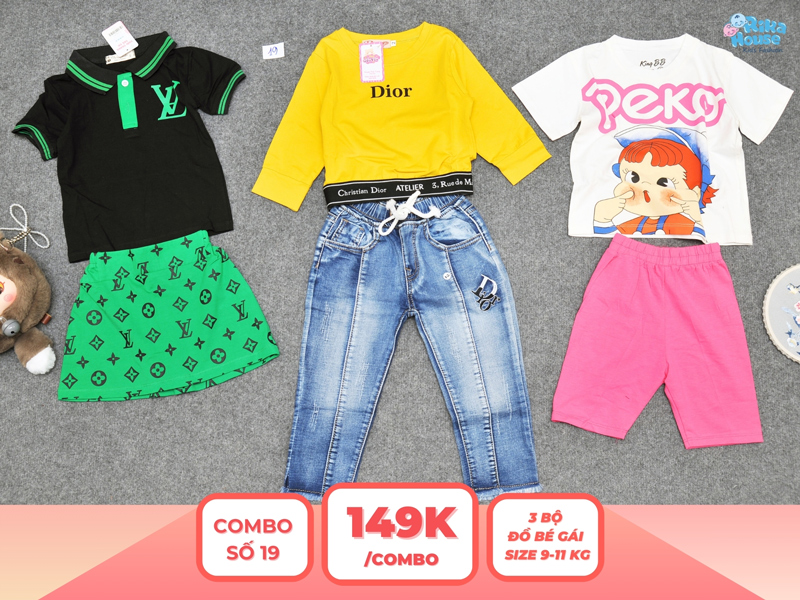 Combo 3 set đồ bé gái size 2 từ 9 đến 11kg