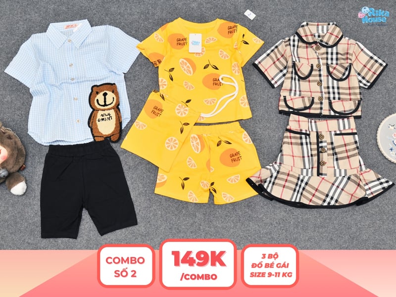 Combo 3 set đồ bé gái size 2 từ 9 đến 11kg
