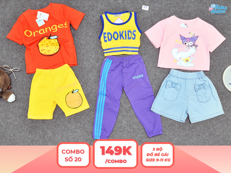 Combo 3 set đồ bé gái size 2 từ 9 đến 11kg
