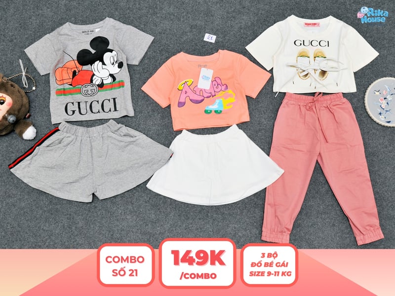 Combo 3 set đồ bé gái size 2 từ 9 đến 11kg