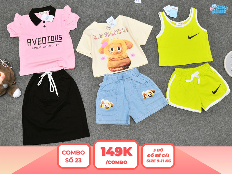 Combo 3 set đồ bé gái size 2 từ 9 đến 11kg