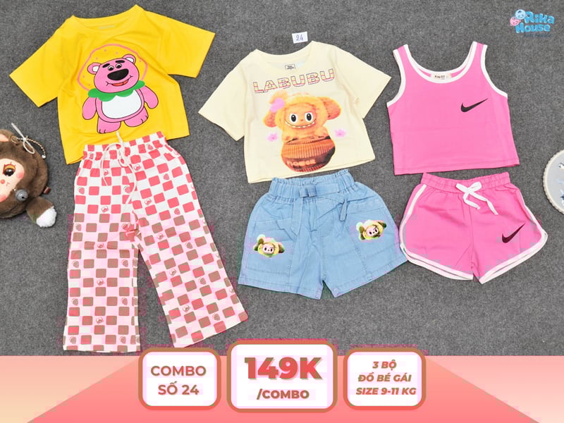 Combo 3 set đồ bé gái size 2 từ 9 đến 11kg
