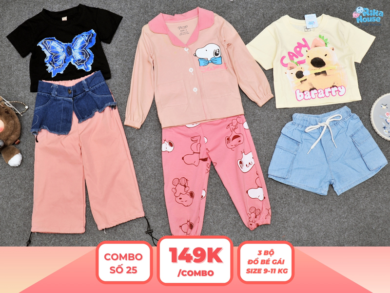 Combo 3 set đồ bé gái size 2 từ 9 đến 11kg
