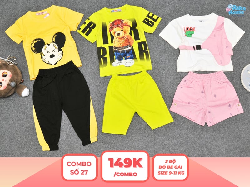 Combo 3 set đồ bé gái size 2 từ 9 đến 11kg