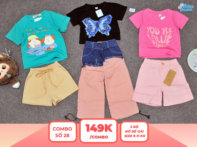 Combo 3 set đồ bé gái size 2 từ 9 đến 11kg