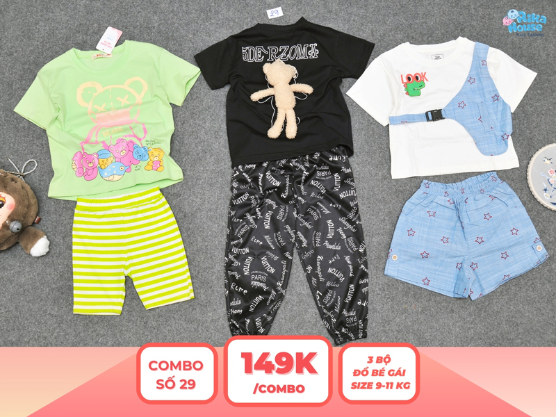 Combo 3 set đồ bé gái size 2 từ 9 đến 11kg