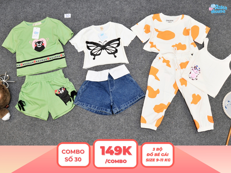 Combo 3 set đồ bé gái size 2 từ 9 đến 11kg