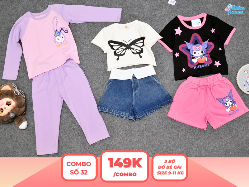 Combo 3 set đồ bé gái size 2 từ 9 đến 11kg