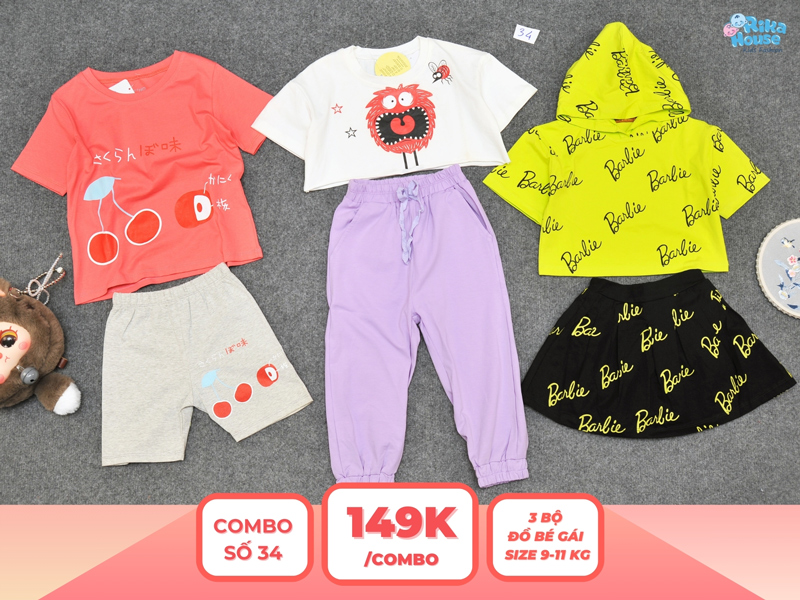 Combo 3 set đồ bé gái size 2 từ 9 đến 11kg