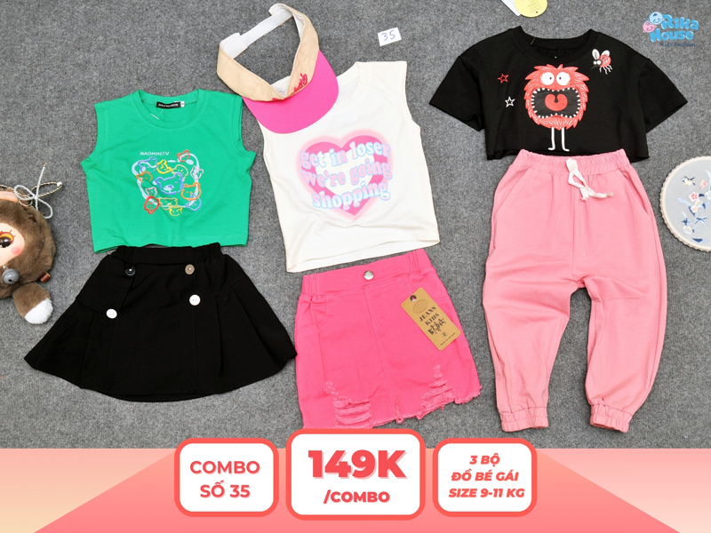 Combo 3 set đồ bé gái size 2 từ 9 đến 11kg