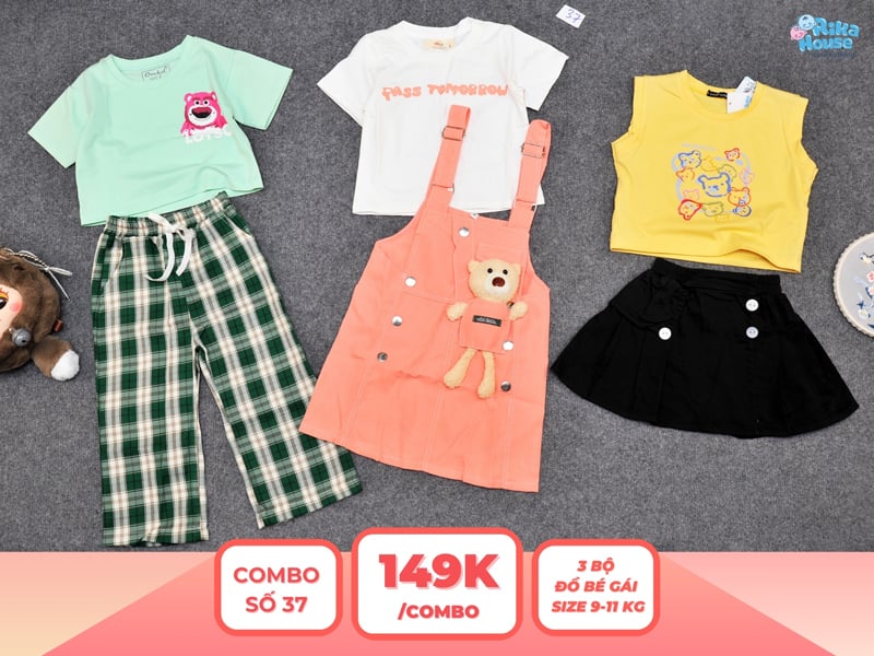 Combo 3 set đồ bé gái size 2 từ 9 đến 11kg
