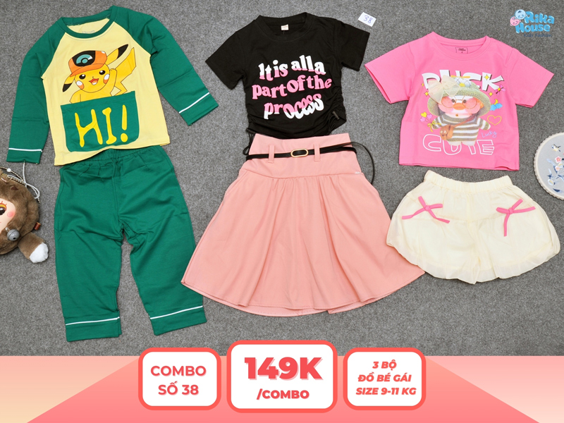 Combo 3 set đồ bé gái size 2 từ 9 đến 11kg