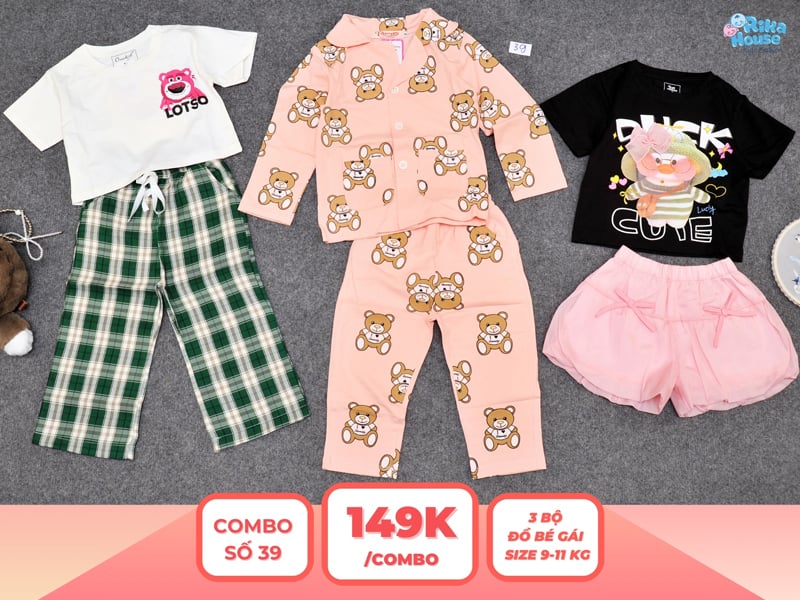 Combo 3 set đồ bé gái size 2 từ 9 đến 11kg