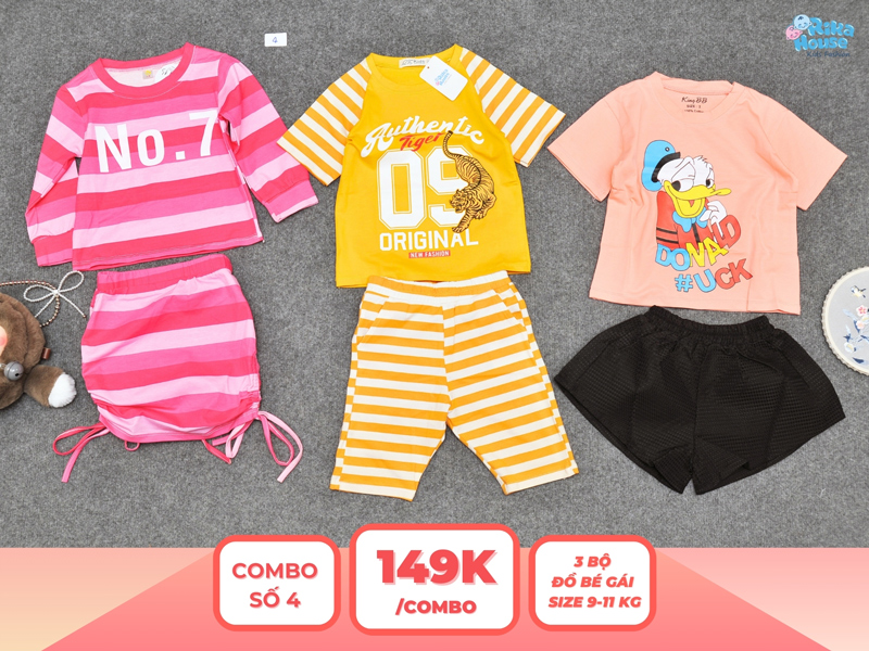 Combo 3 set đồ bé gái size 2 từ 9 đến 11kg