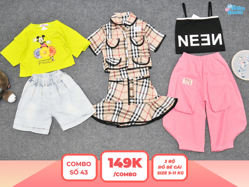 Combo 3 set đồ bé gái size 2 từ 9 đến 11kg