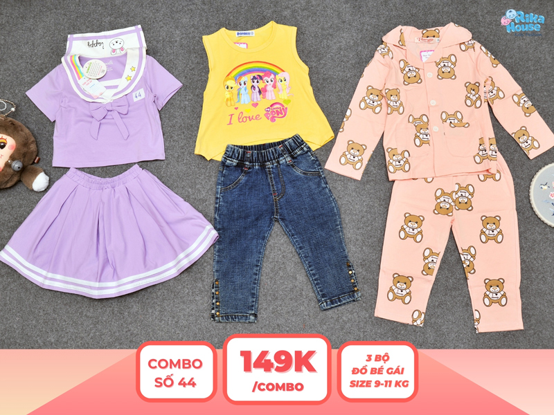 Combo 3 set đồ bé gái size 2 từ 9 đến 11kg