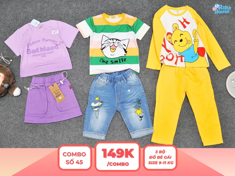 Combo 3 set đồ bé gái size 2 từ 9 đến 11kg