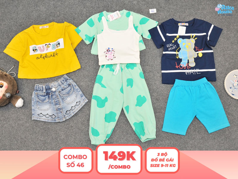 Combo 3 set đồ bé gái size 2 từ 9 đến 11kg