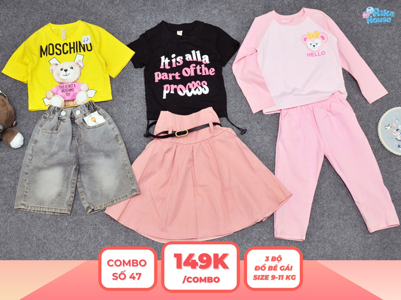 Combo 3 set đồ bé gái size 2 từ 9 đến 11kg