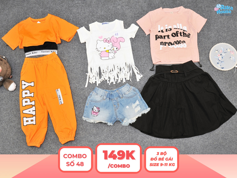 Combo 3 set đồ bé gái size 2 từ 9 đến 11kg