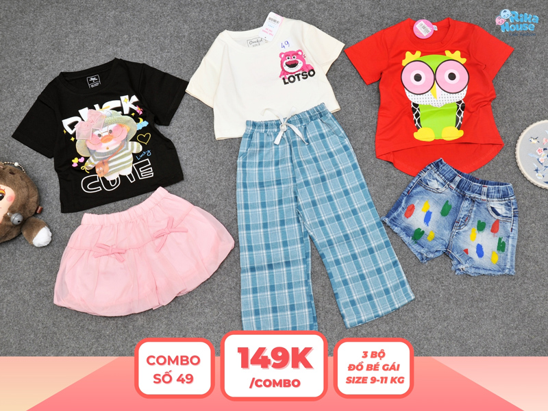 Combo 3 set đồ bé gái size 2 từ 9 đến 11kg